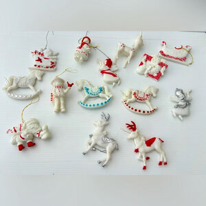 Lot of 14 Hard Plastic Vintage Christmas Ornaments